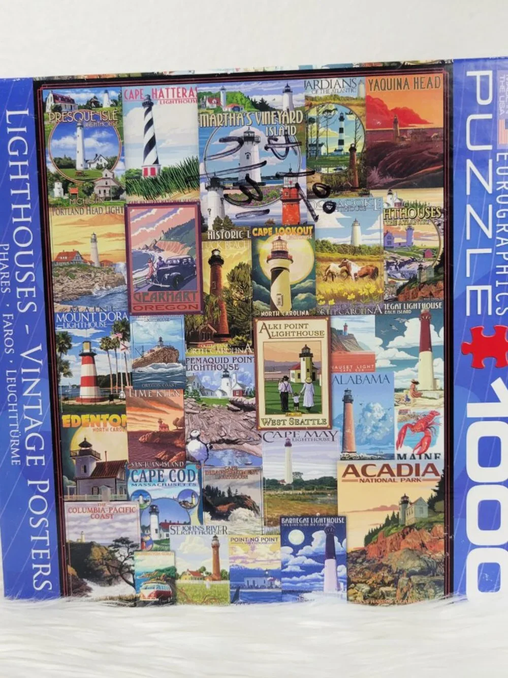 Lot of 2 1000 Piece Jigsaw Puzzles Cabin in the Woods Lighthouses Eurographics